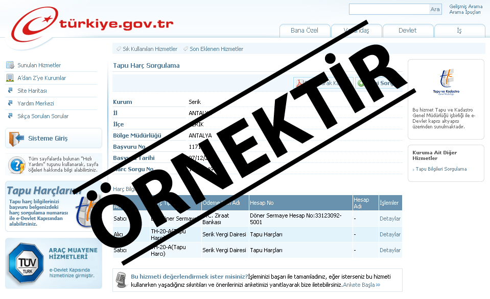 E Devlet Tapu Harcı Sorgulama